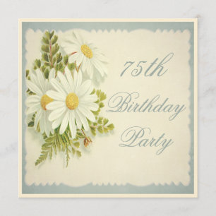 Chic Vintage Daisies 75th Birthday Invitation