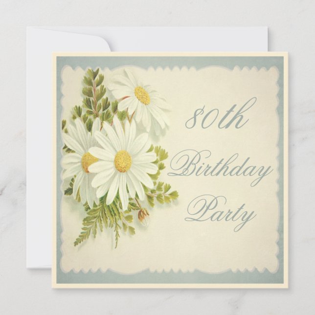 Chic Vintage Daisies 80th Birthday Invitation (Front)