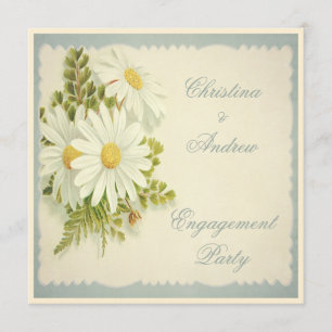 Chic Vintage Daisies Engagement Party Invitation