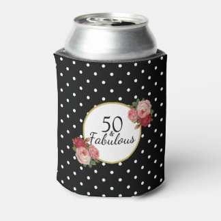 Chic Vintage Dots Roses Floral 50 and Fabulous Can Cooler