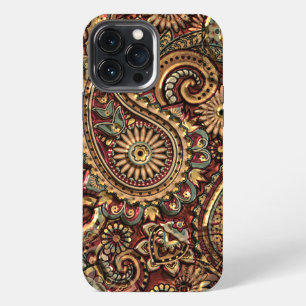 Chic Vintage Faux Gold Paisley Floral Art Pattern iPhone 13 Pro Max Case