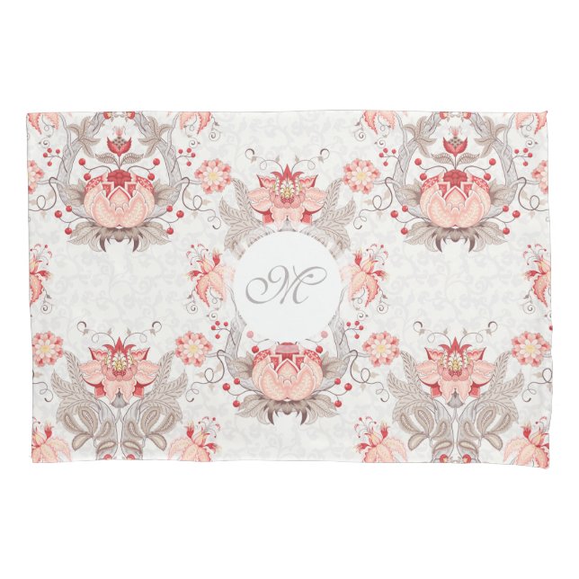 Chic Vintage Floral Damask Monogram Pillow Case (Front)