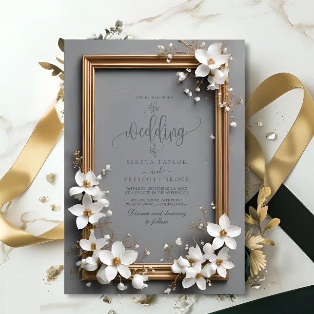 Chic Vintage Floral Golden Frame Wedding Invitation (Creator Uploaded)