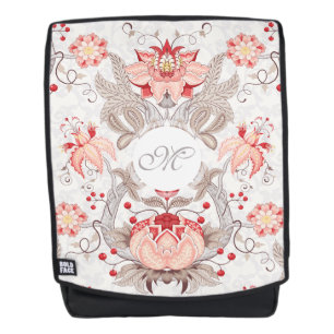 Chic Vintage Floral Pattern Damask Monogram BackP Backpack