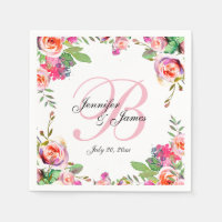 Chic Vintage Floral Pink Monogram Wedding