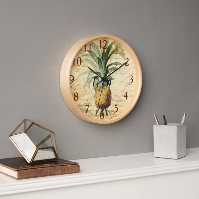 Chic Vintage French Calligraphy Pineapple Art Larg Clock (Office)