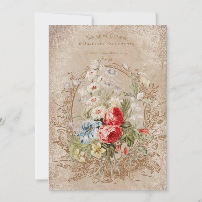 Chic Vintage French Rose Ephemera Card (Front)
