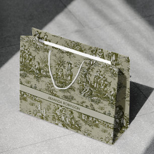Chic vintage green grey toile de jouy large gift bag