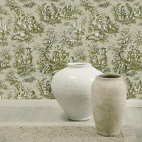 Chic vintage green grey toile de jouy printed