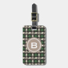 Chic vintage green houndstooth plaid monogram