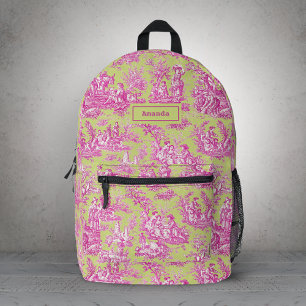 Chic Vintage Green Pink Toile French Countryside Printed Backpack