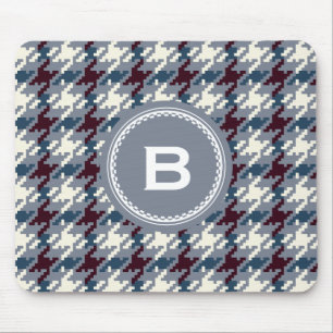 Chic vintage grey houndstooth plaid monogram mouse mat