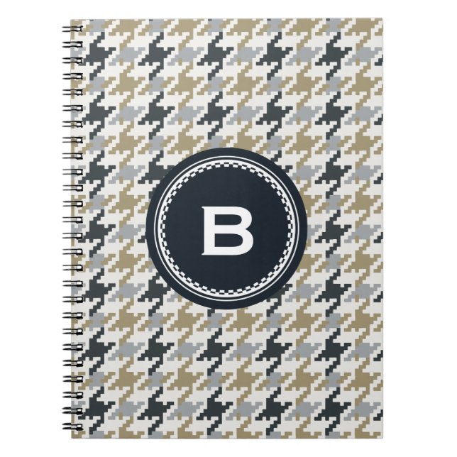 Chic vintage grey houndstooth plaid monogram notebook (Front)