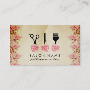 chic vintage hair stylist hairstylist pink rose business card