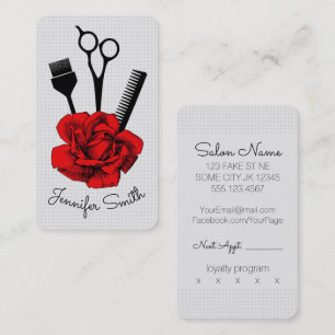 chic vintage hairstylist hair stylist red rose loyalty card
