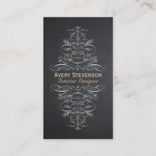 Chic Vintage Interior Designer Rustic Black Business Card