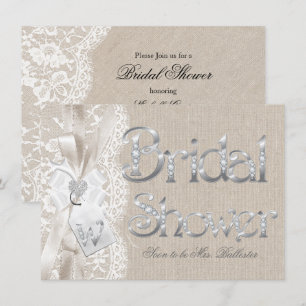 Chic Vintage Lace Silver Burlap Bridal Shower Invitation