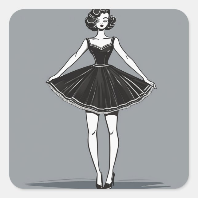 Chic Vintage LBD Illustration Sticker (Front)