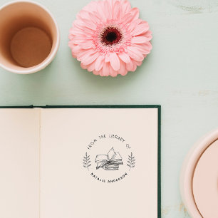 Chic Vintage Library Books Elegant Botanical Self-inking Stamp