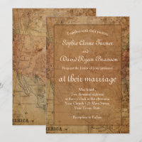 Chic Vintage Map Destination Wedding Invitation