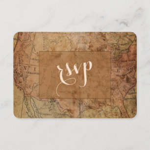 Chic Vintage Map Destination Wedding RSVP Card