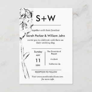 Chic Vintage Minimal Boho FLoral Hydrangea Wedding Invitation
