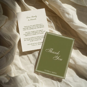 Chic Vintage Olive Green Old Money Wedding Thank You Card