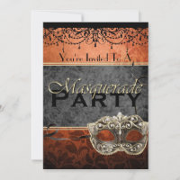 Chic Vintage Orange Masquerade Invitations