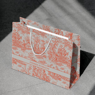 Chic Vintage Orange Toile de Jouy Gift Large Gift Bag