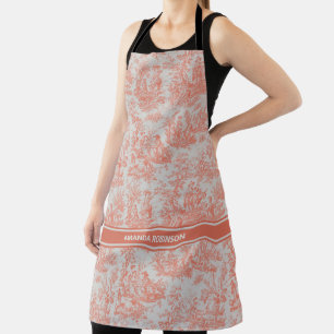 Chic vintage orange toile de jouy printed apron