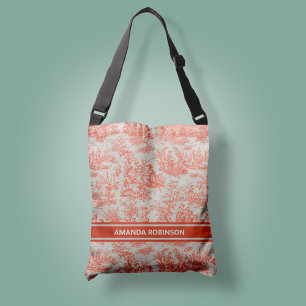 Chic vintage orange toile de jouy printed crossbody bag