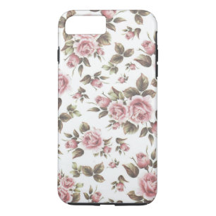 Chic vintage pastel pink brown roses flowers iPhone 8 plus/7 plus case
