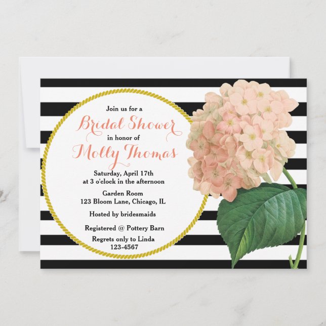 Chic Vintage Pink Hydrangea Wedding Bridal Shower Invitation (Front)