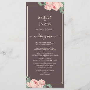 Chic Vintage Pink Rose Burgundy Wedding Menu