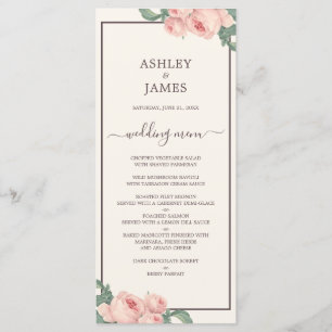 Chic Vintage Pink Rose Off-White Burgundy Wedding Menu