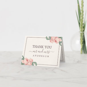 Chic Vintage Pink Rose Off-White Photo Thank You Card