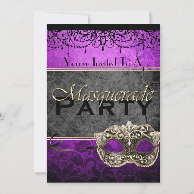 Chic Vintage Plum Masquerade Invitations (Front)