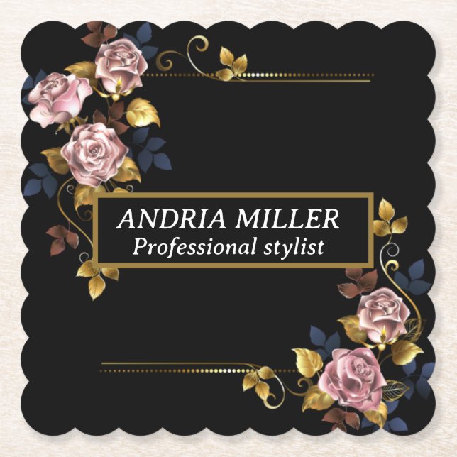 Chic Vintage professional Folded Business Card Paper Coaster (Front)