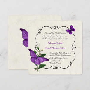 Chic Vintage Purple Butterflies Wedding Invitation