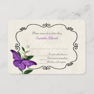 Chic Vintage Purple Butterflies Wedding RSVP Card
