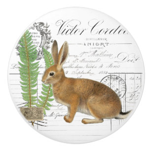 Chic Vintage Rabbit Fern French Script Knob