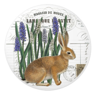 Chic Vintage Rabbit & Muscari French Script Knob