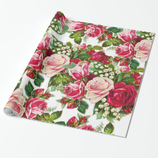 Chic vintage red pink roses flowers pattern wrapping paper