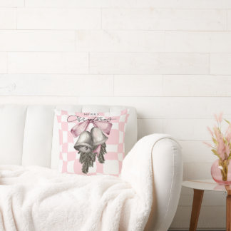 Chic Vintage Retro Christmas Pink Plaid Cushion