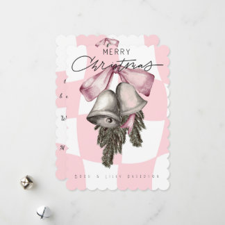 Chic Vintage Retro Christmas Pink Plaid Holiday Card