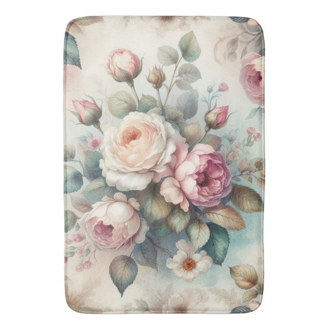 Chic Vintage Rose Bath Mat (Front Vertical)