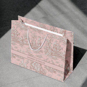 Chic vintage rose gold toile de jouy large gift bag
