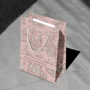 Chic vintage rose gold toile de jouy medium gift bag