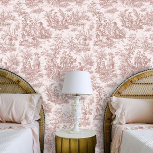 Chic vintage rose gold toile de jouy printed wallpaper