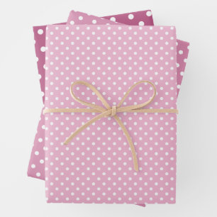 Chic Vintage Rose Pink White Polka Dots Pattern Wrapping Paper Sheet
